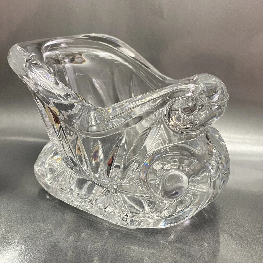 Vintage Crystal Glass Sleigh Candy‎ Dish Bowl Candle Holder Christmas Decoration
